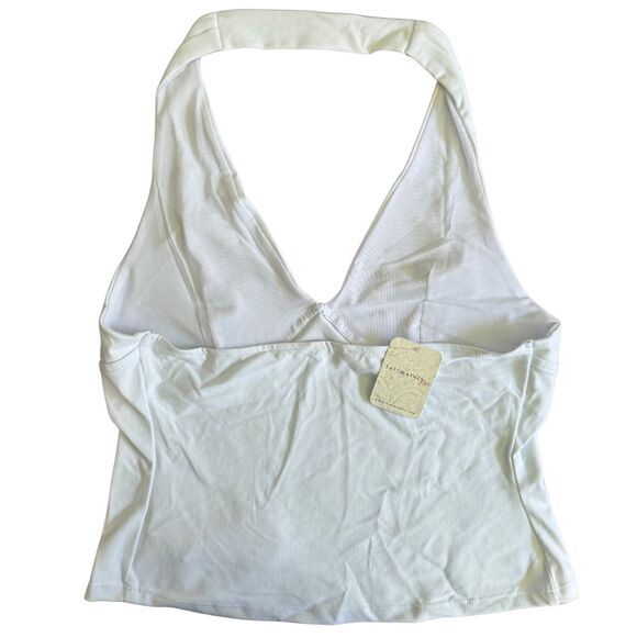 FP FREE PEOPLE INTIMATELY Still Here Halter Top Knit Deep V White NWT Medium - Picture 5 of 6
